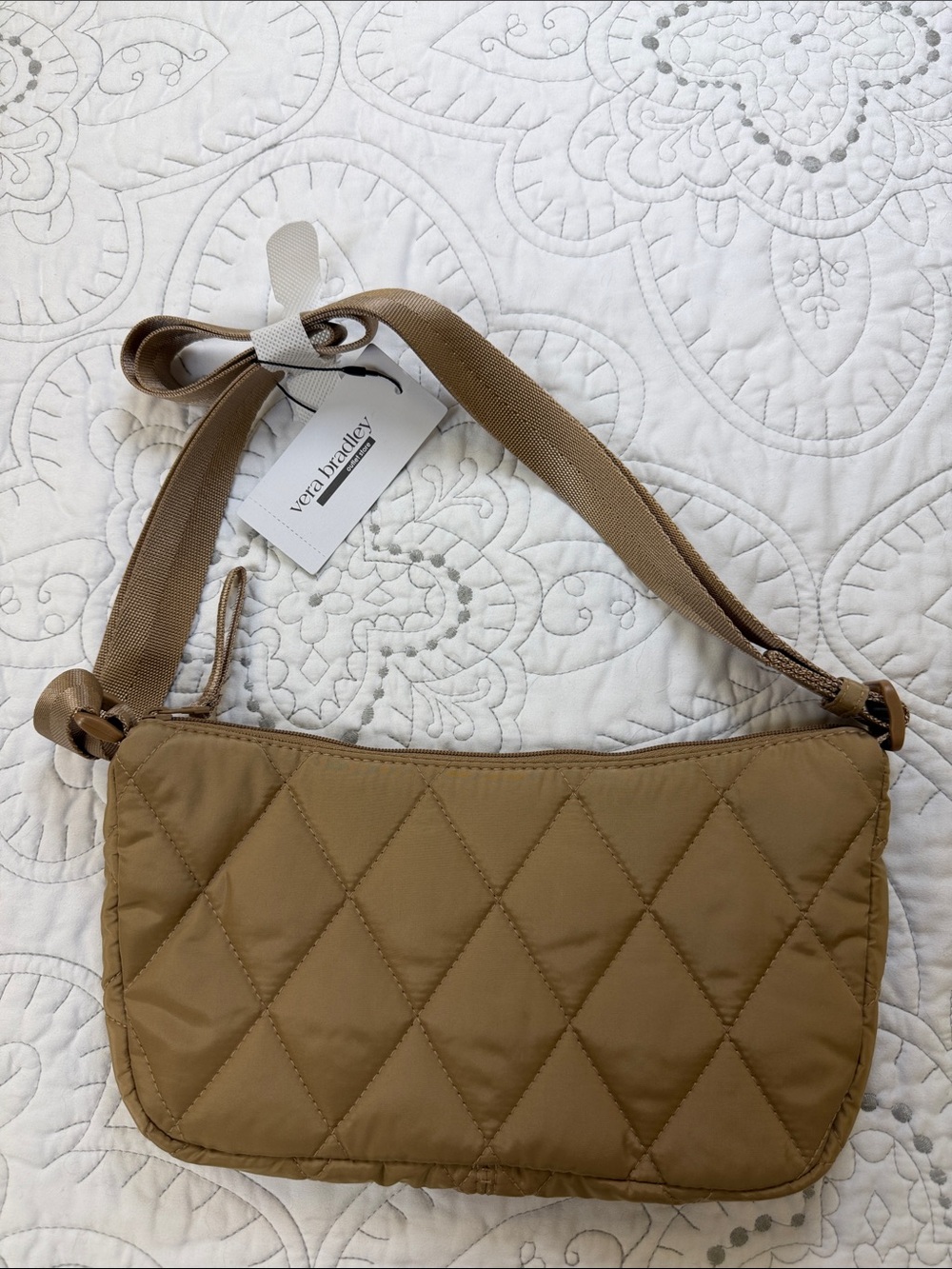 Vera Bradley NWT Quilted Tan Shoulder Sling Crossbody Bag - Picture 1 of 4